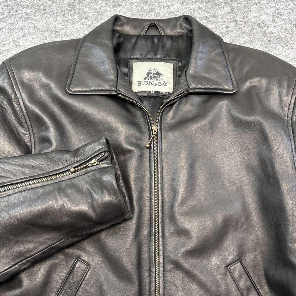 Burks Bay genuine leather jacket women's medium black driver bomber zippers soft